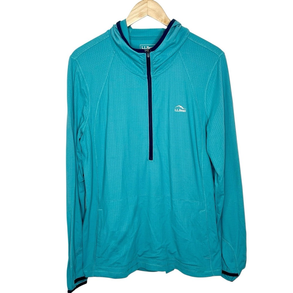 LL Bean Half Zip Hooded Pullover Blue Womens XL Hoodie Nylon Hiking Outdoor